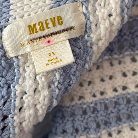 Anthropologie Maeve Grace Blue White Stripe Collared Short Sleeve Knit Sweater - Picture 12 of 14